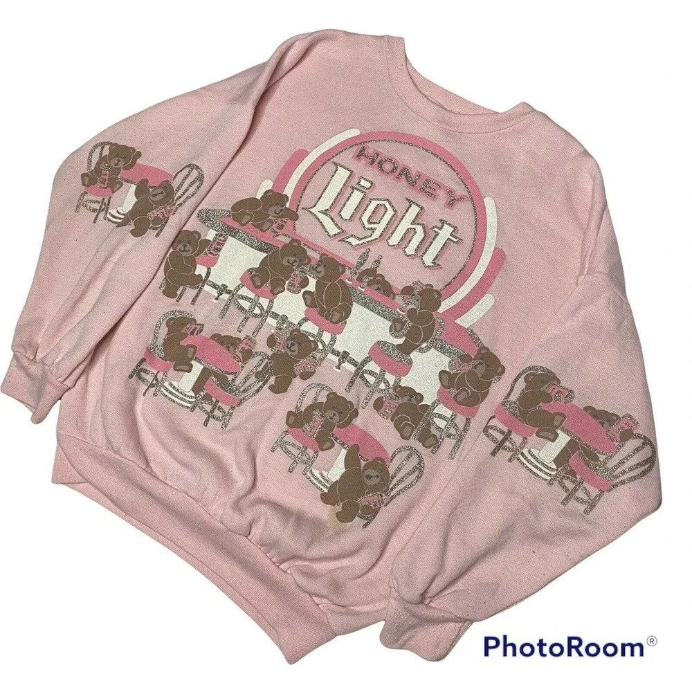 Vintage Spumoni Sweatshirt Teddy Bear Honey Light Funny Bar Beer Pink Glitter - Picture 2 of 7